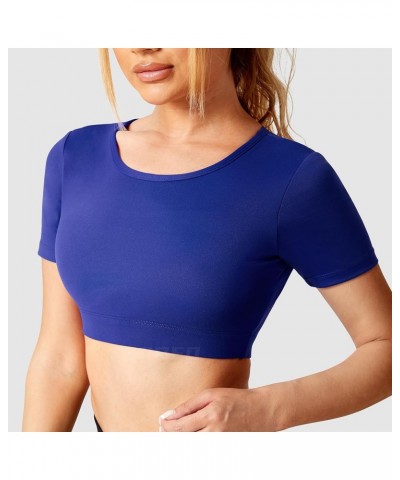 Ultimate Crop Tops for Women Open Back Short Sleeve Top Backless Tops Padded Workout T Shirt Top 1 Blue $13.80 Activewear