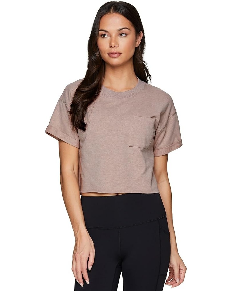 Women's Relaxed Crop Top Athletic Fashion Yoga Short Sleeve Cropped T-Shirt Bft Sand $9.80 Activewear