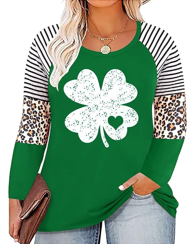 Women Plus Size St. Patrick's Day Shirt Lucky Shamrock Tees Green Heart Tshirt Irish Clover Tops Green $8.99 Tops