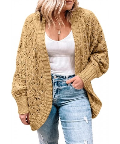 Womens Plus Size Crochet Cardigan Sweater Long Sleeve Hollow Out Open Front Cardigans Outwear(1X-5X) Khaki $25.64 Sweaters