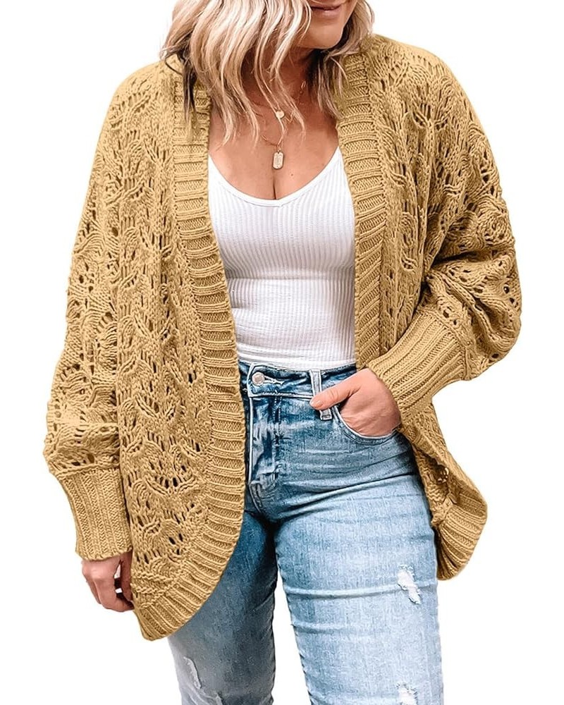 Womens Plus Size Crochet Cardigan Sweater Long Sleeve Hollow Out Open Front Cardigans Outwear(1X-5X) Khaki $25.64 Sweaters