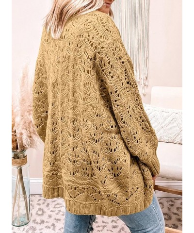 Womens Plus Size Crochet Cardigan Sweater Long Sleeve Hollow Out Open Front Cardigans Outwear(1X-5X) Khaki $25.64 Sweaters