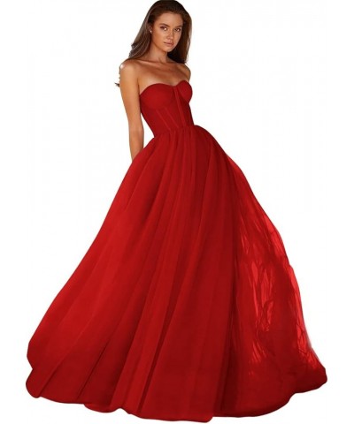 Sweetheart Ball Gown Prom Dress 2023 Tulle Long Women Formal Evening Gowns Red $34.85 Dresses