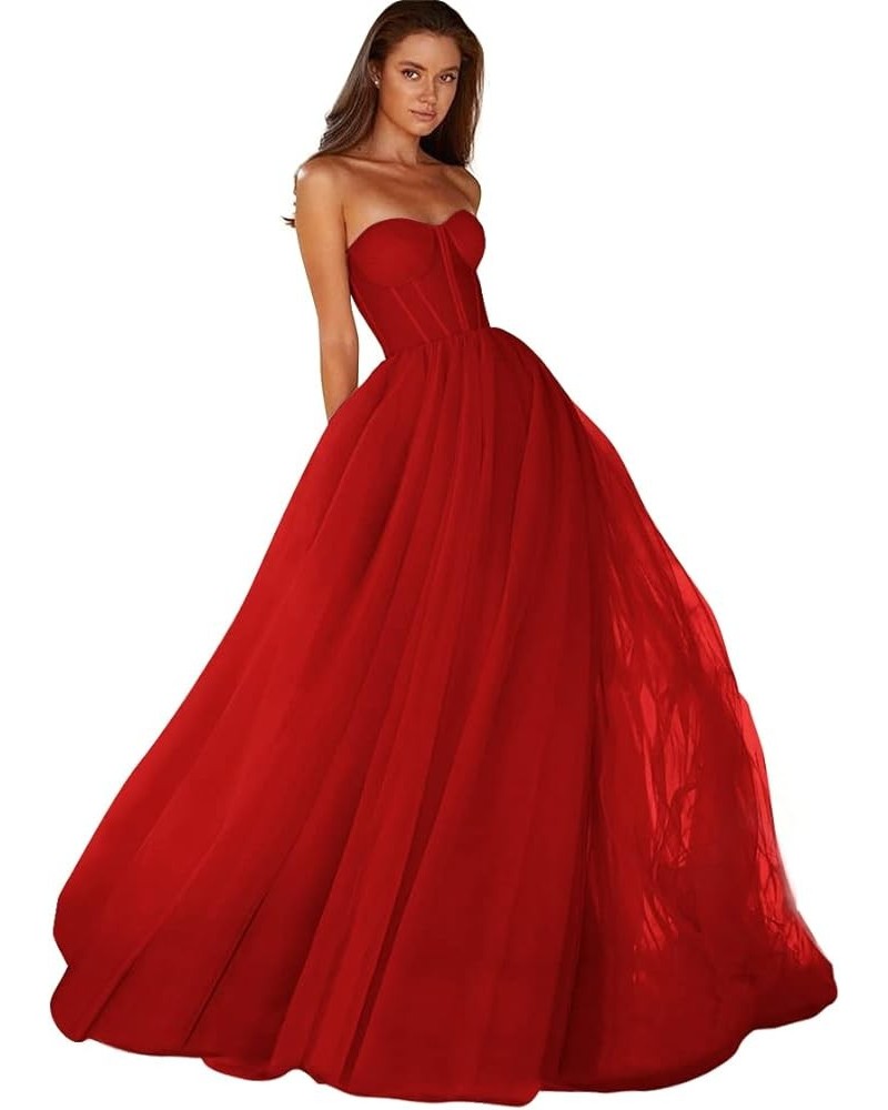 Sweetheart Ball Gown Prom Dress 2023 Tulle Long Women Formal Evening Gowns Red $34.85 Dresses