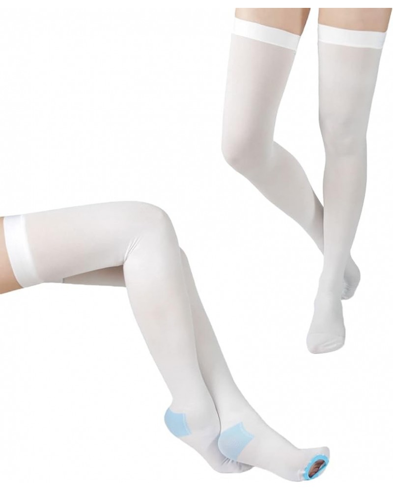 2 Pairs Anti Embolism Ted Hose Compression Stockings Thigh High Compression Socks 15-20 mmHg for Women and Men with Inspect T...