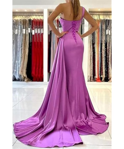 One Shoulder Bridesmaid Dresses for Wedding Side Slit Satin Mermaid Prom Dresses with Train Silver $23.00 Dresses