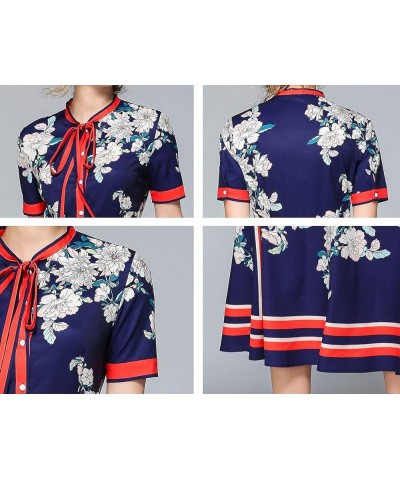 Women's Floral Print Button up Midi Dress Casual A-line Shirt Dress Navy & Red $26.51 Dresses