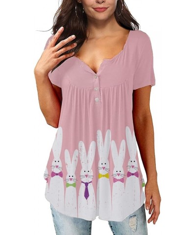 St Patrick's Day Women's Lucky Shamrocks Printed Button Collar Short Sleeve Pleated Tunic Tops Pink Rabbit $14.00 Others