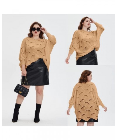 Womens Plus Size Sweater Tops Knitted Sweaters Crewneck Jumper Tops for Fall Winter XL-5XL 01-673-solid-khaki $23.09 Sweaters