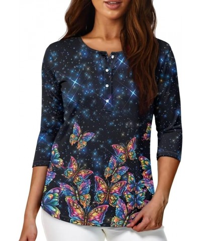 Plus Size Tops for Women 3/4 Sleeve Suitable for Early Fall Spring Colorful Butterfly $10.00 Pants
