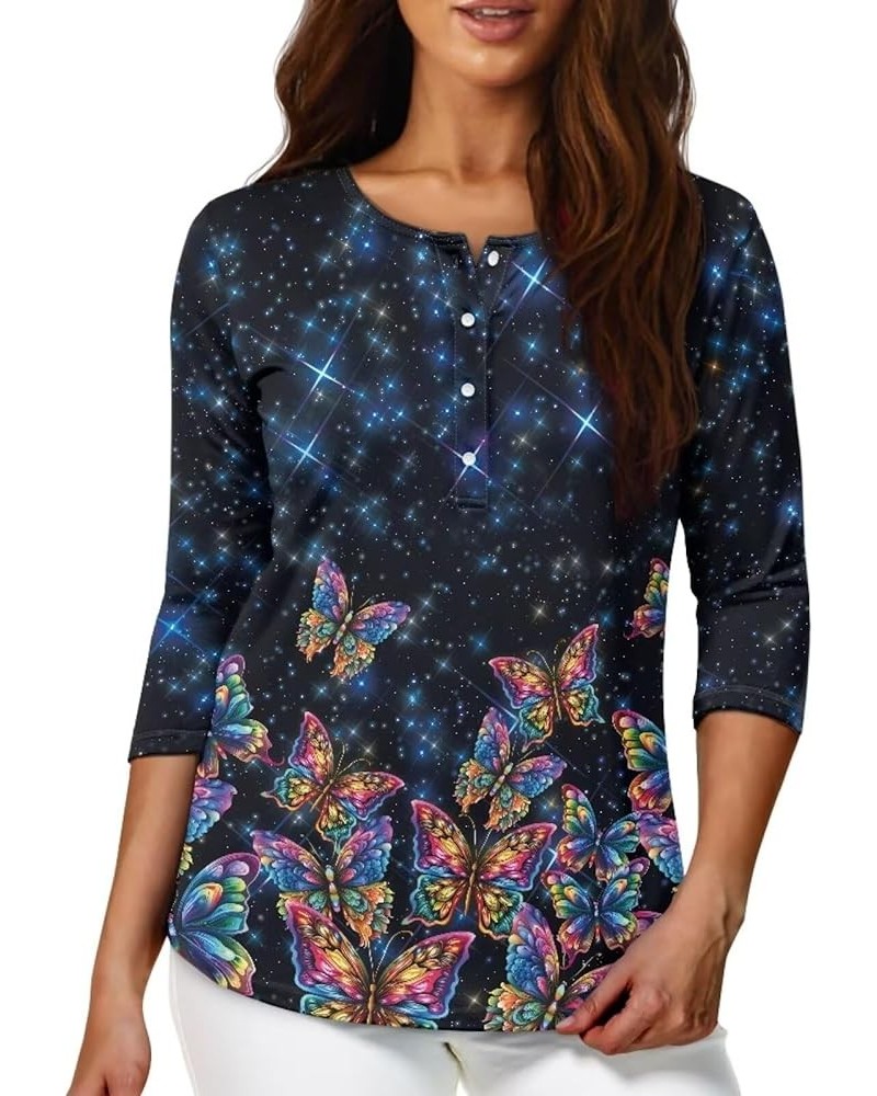 Plus Size Tops for Women 3/4 Sleeve Suitable for Early Fall Spring Colorful Butterfly $10.00 Pants