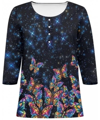 Plus Size Tops for Women 3/4 Sleeve Suitable for Early Fall Spring Colorful Butterfly $10.00 Pants