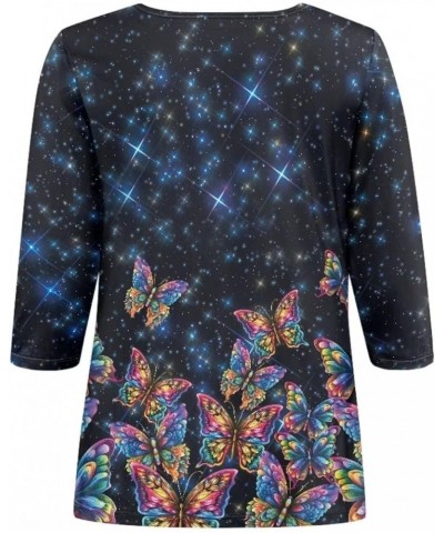 Plus Size Tops for Women 3/4 Sleeve Suitable for Early Fall Spring Colorful Butterfly $10.00 Pants