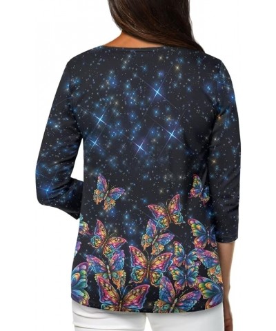 Plus Size Tops for Women 3/4 Sleeve Suitable for Early Fall Spring Colorful Butterfly $10.00 Pants