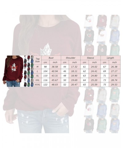 Canadian Pride Sweatshirts for Women Loose Fit Maple Leaf Print Hoodies Pullover Sweater Crew Neck Round Neck Casual White-e ...