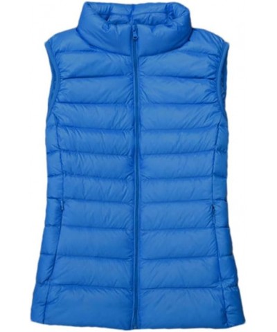 Women's Lightweight Thin Down Warm Vestsleeveless Cropped Puffer Jacket Vest Lining Blue $16.05 Vests