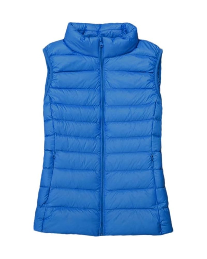 Women's Lightweight Thin Down Warm Vestsleeveless Cropped Puffer Jacket Vest Lining Blue $16.05 Vests