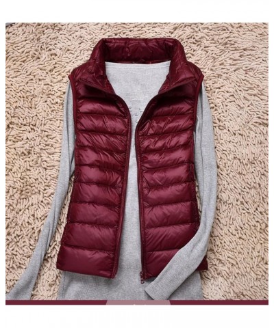 Women's Lightweight Thin Down Warm Vestsleeveless Cropped Puffer Jacket Vest Lining Blue $16.05 Vests