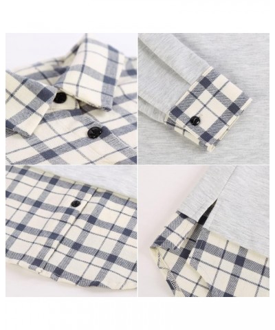 Women's Contrast Plaid Collar 2 in 1 Blouse Tunic Tops Light Grey - Beige Plaid $13.74 Tops
