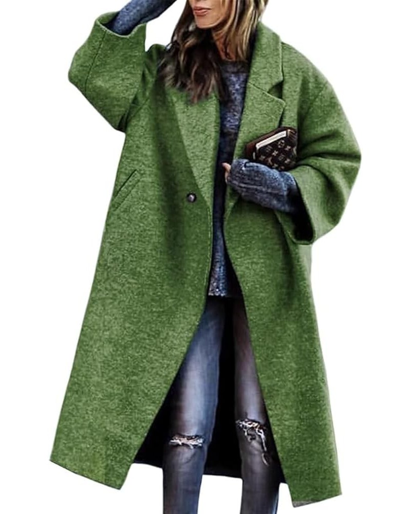 Notch Lapel Double Breasted Printing Casual Elegant Long Sleeve Lapel Blazer Slim Mid Long Trench Coat Jacket Green XL $12.64...