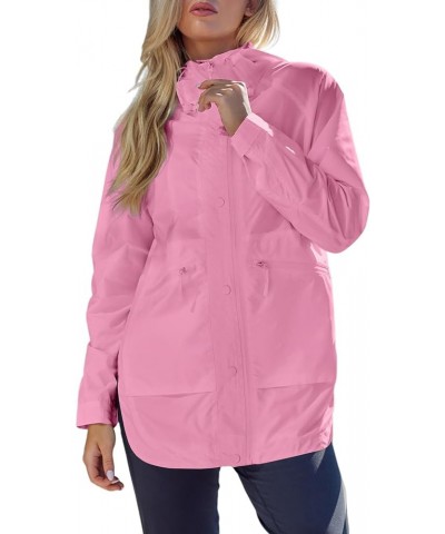 Womens Lightweight Windbreaker Raincoat Waterproof Packable Outdoor Rain Jackets with Hood Pink $26.40 Coats