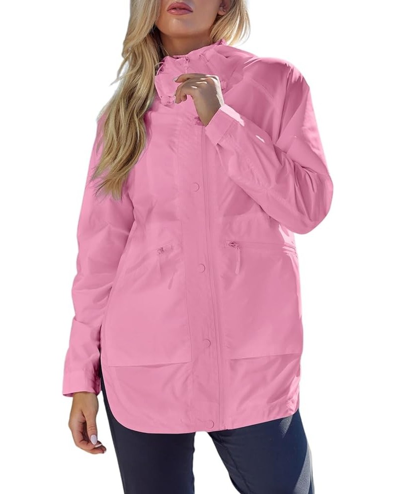 Womens Lightweight Windbreaker Raincoat Waterproof Packable Outdoor Rain Jackets with Hood Pink $26.40 Coats