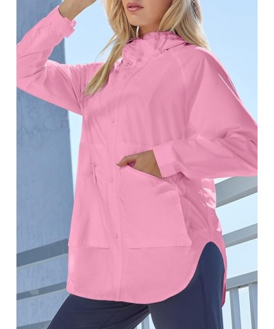 Womens Lightweight Windbreaker Raincoat Waterproof Packable Outdoor Rain Jackets with Hood Pink $26.40 Coats