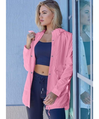 Womens Lightweight Windbreaker Raincoat Waterproof Packable Outdoor Rain Jackets with Hood Pink $26.40 Coats