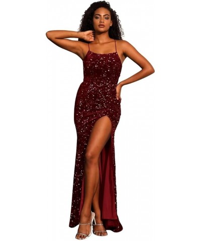 Women's Sequin Prom Dresses with Slit Mermaid Sparkly Glitter Evening Gown Spaghetti Straps Long Formal Dress Plus Size Dark ...