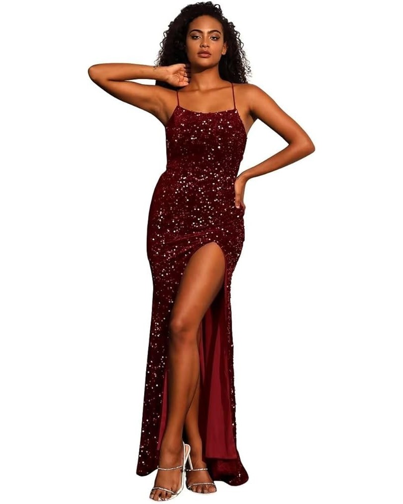 Women's Sequin Prom Dresses with Slit Mermaid Sparkly Glitter Evening Gown Spaghetti Straps Long Formal Dress Plus Size Dark ...