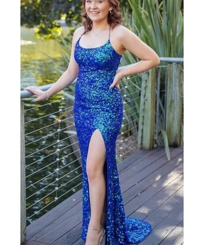 Women's Sequin Prom Dresses with Slit Mermaid Sparkly Glitter Evening Gown Spaghetti Straps Long Formal Dress Plus Size Dark ...