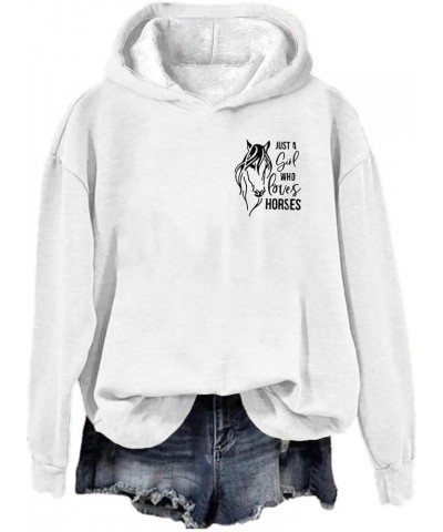 Just a Girl Who Loves Horses Hoodies for Women Long Sleeve Hooded Sweatshirts Loose Fit Casual Pullover Tops Ladies Clothes 2...