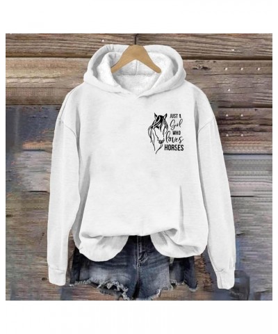 Just a Girl Who Loves Horses Hoodies for Women Long Sleeve Hooded Sweatshirts Loose Fit Casual Pullover Tops Ladies Clothes 2...