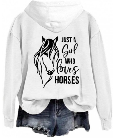 Just a Girl Who Loves Horses Hoodies for Women Long Sleeve Hooded Sweatshirts Loose Fit Casual Pullover Tops Ladies Clothes 2...