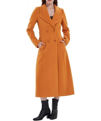 Autumn Winter Women's Elegant Double-Breasted Wool Coat Long Overcoat Jacket Yellow $97.00 Coats