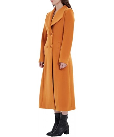 Autumn Winter Women's Elegant Double-Breasted Wool Coat Long Overcoat Jacket Yellow $97.00 Coats