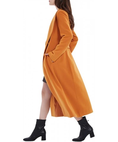 Autumn Winter Women's Elegant Double-Breasted Wool Coat Long Overcoat Jacket Yellow $97.00 Coats