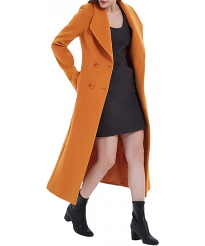 Autumn Winter Women's Elegant Double-Breasted Wool Coat Long Overcoat Jacket Yellow $97.00 Coats