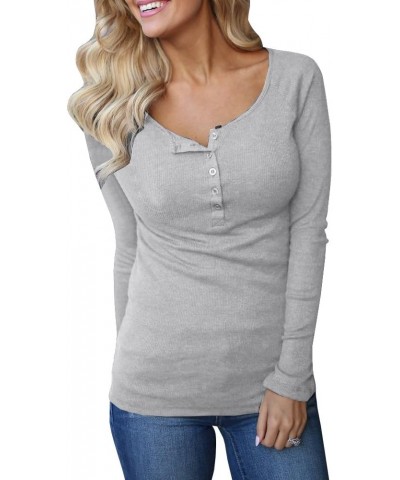 Womens Long Sleeve Henley Shirts Ribbed Button Down Casual Tunic Tops Grey $13.24 Tops