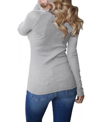 Womens Long Sleeve Henley Shirts Ribbed Button Down Casual Tunic Tops Grey $13.24 Tops