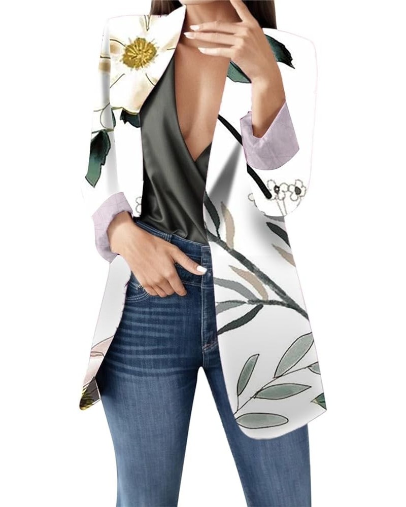 Womens Blazers for Work Casual Dressy Floral Printed Long Sleeve Business Jackets Blazer 08 White $12.00 Hoodies & Sweatshirts