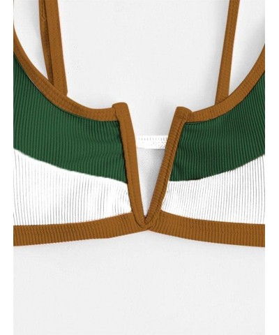 Women's V Wired Bikini Set Colorblock Ribbed Swimwear Sexy High Cut Cheeky Two Piece Swimsuit Bathing Suit 393_oliver Green $...