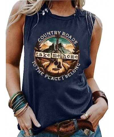 Country Roads Take Me Home to The Place I Belong Tank Top Women Country Music T-Shirts Guitar Graphic Vintage Tee Vest Blue $...