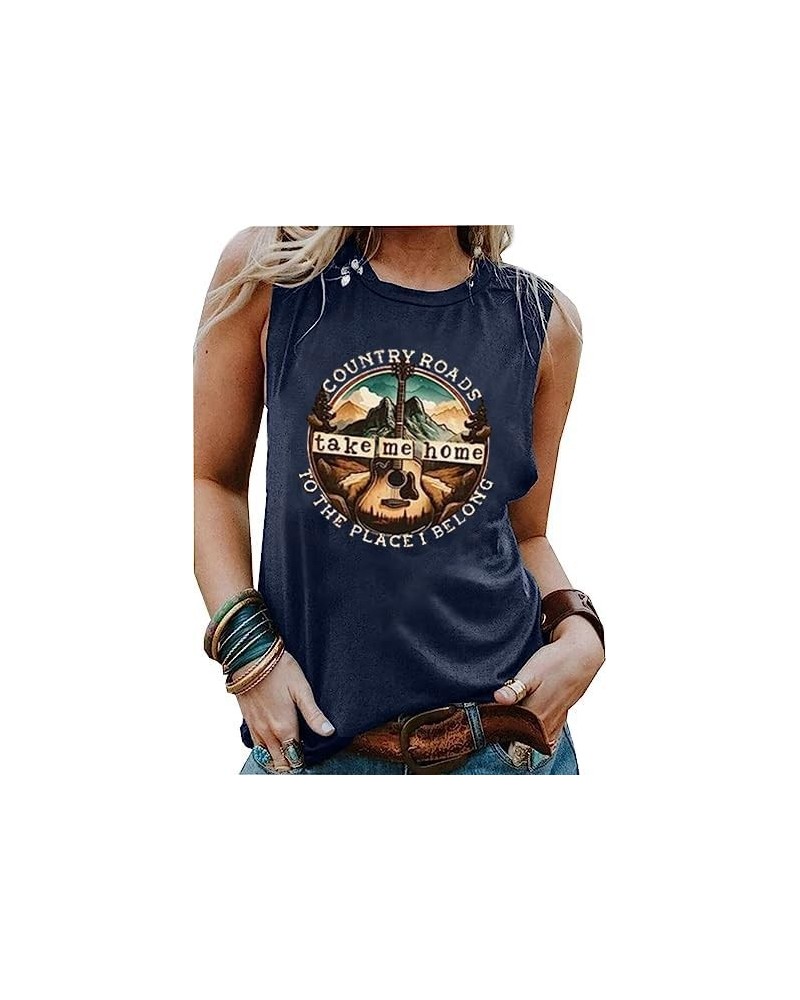 Country Roads Take Me Home to The Place I Belong Tank Top Women Country Music T-Shirts Guitar Graphic Vintage Tee Vest Blue $...