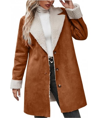 Women's Winter Thick Coat Warm Faux Lamb Wool Lined Jacket Casual Long Sleeve Lapel Button Sherpa Jackets Outerwear Winter Sh...