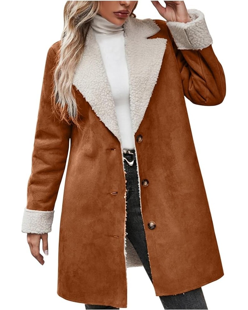 Women's Winter Thick Coat Warm Faux Lamb Wool Lined Jacket Casual Long Sleeve Lapel Button Sherpa Jackets Outerwear Winter Sh...