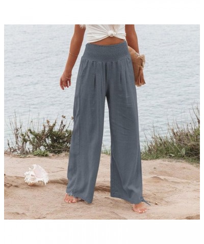 Women Linen Palazzo Pants Flowy Boho Wide Leg High Waist Long Pants Casual Gauze Lounge Pant Trousers with Pockets Linen 06-g...