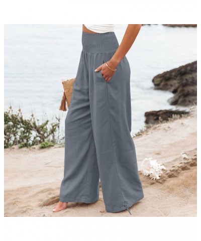 Women Linen Palazzo Pants Flowy Boho Wide Leg High Waist Long Pants Casual Gauze Lounge Pant Trousers with Pockets Linen 06-g...