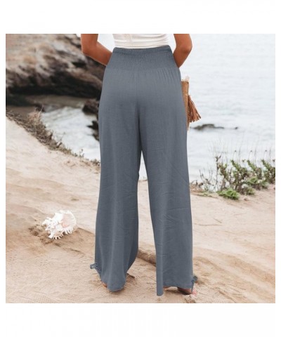 Women Linen Palazzo Pants Flowy Boho Wide Leg High Waist Long Pants Casual Gauze Lounge Pant Trousers with Pockets Linen 06-g...