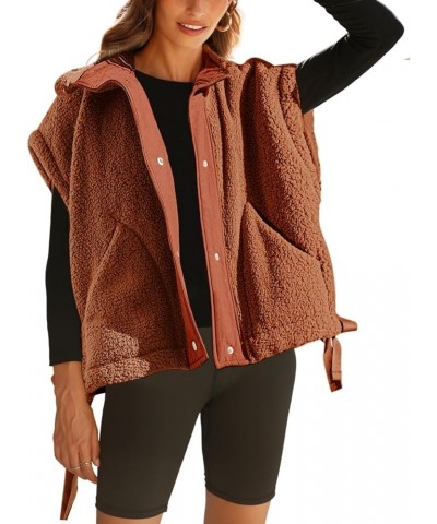 Women's Oversized Fleece Vest Casual Sleeveless Fuzzy Sherpa Jacket Winter Warm Button Down Outerwear with Pockets Rust $23.5...